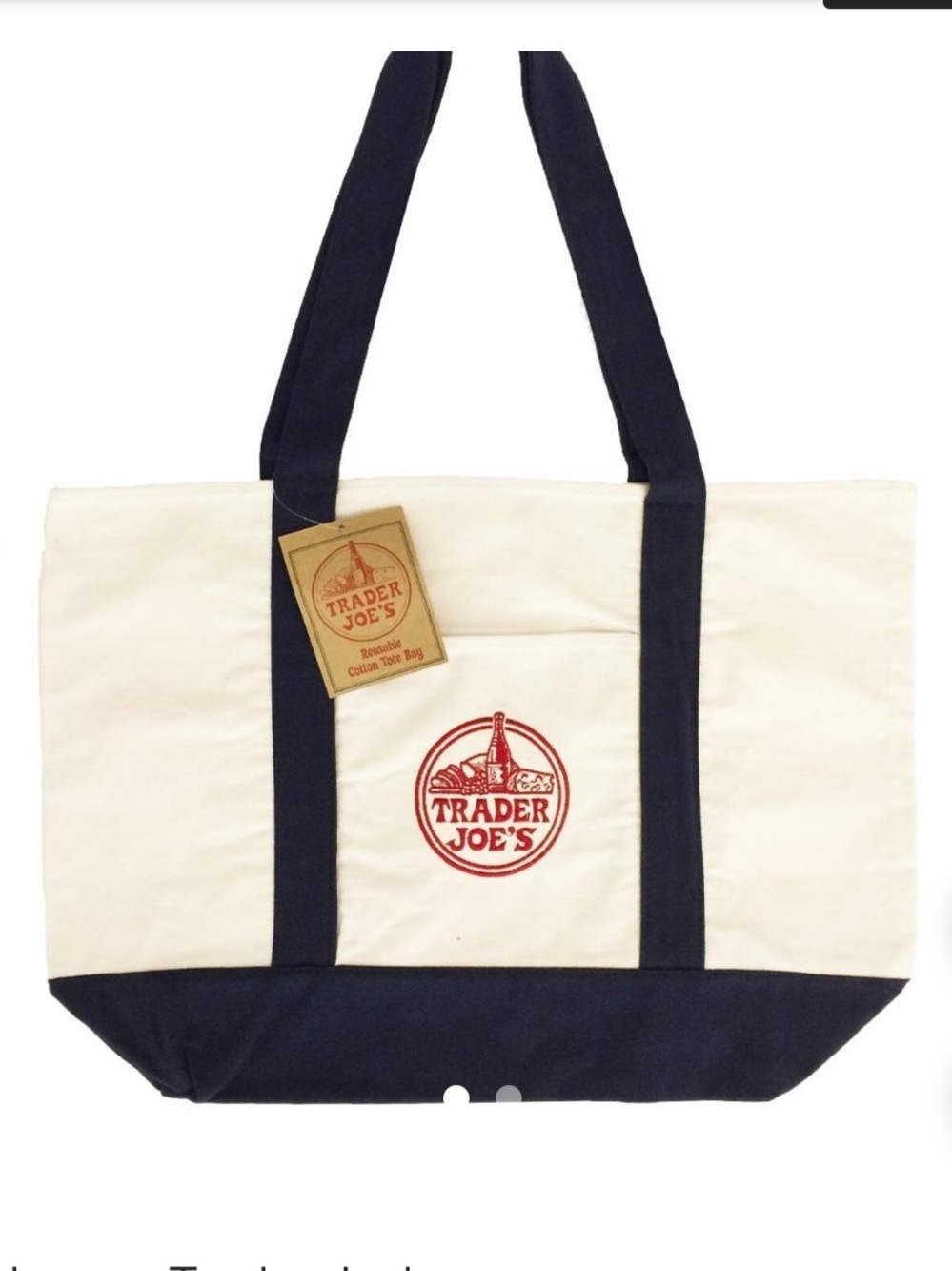 Trader Joe’s Canvas Tote Bag in Cream and Navy Blue NWT